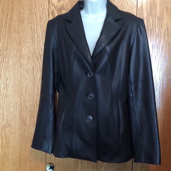 Calvin Klein brown leather blazer - Picture 1 of 9